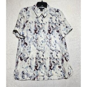 Cynthia Rowley Women Blue Snakeskin Print Short Sleeve Button Down Blouse Size M